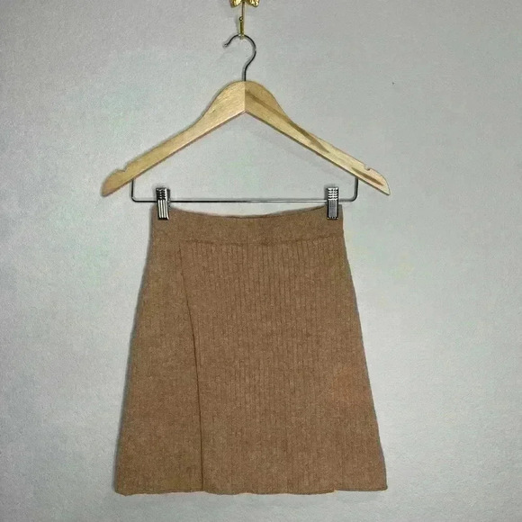 Free People Mod Ribbed Knit Wrap Skirt Small Caramel Heather - Picture 3 of 6